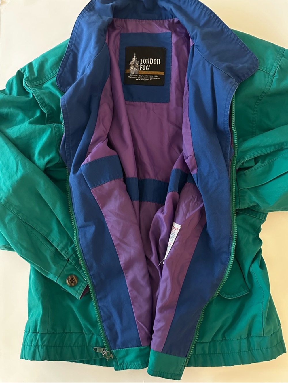 Vintage London Fog Women’s Windbreaker Jacket, Retro, Green, Purple, Small